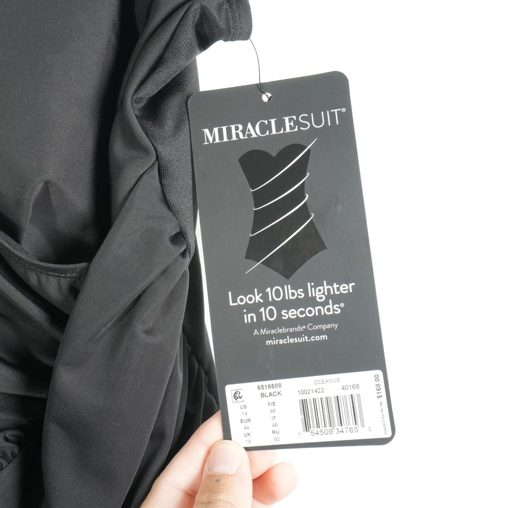 Miraclesuit Oceanus Swimsuit Womens 14 Black One Piece Tummy Control Ruched NEW - Picture 5 of 10